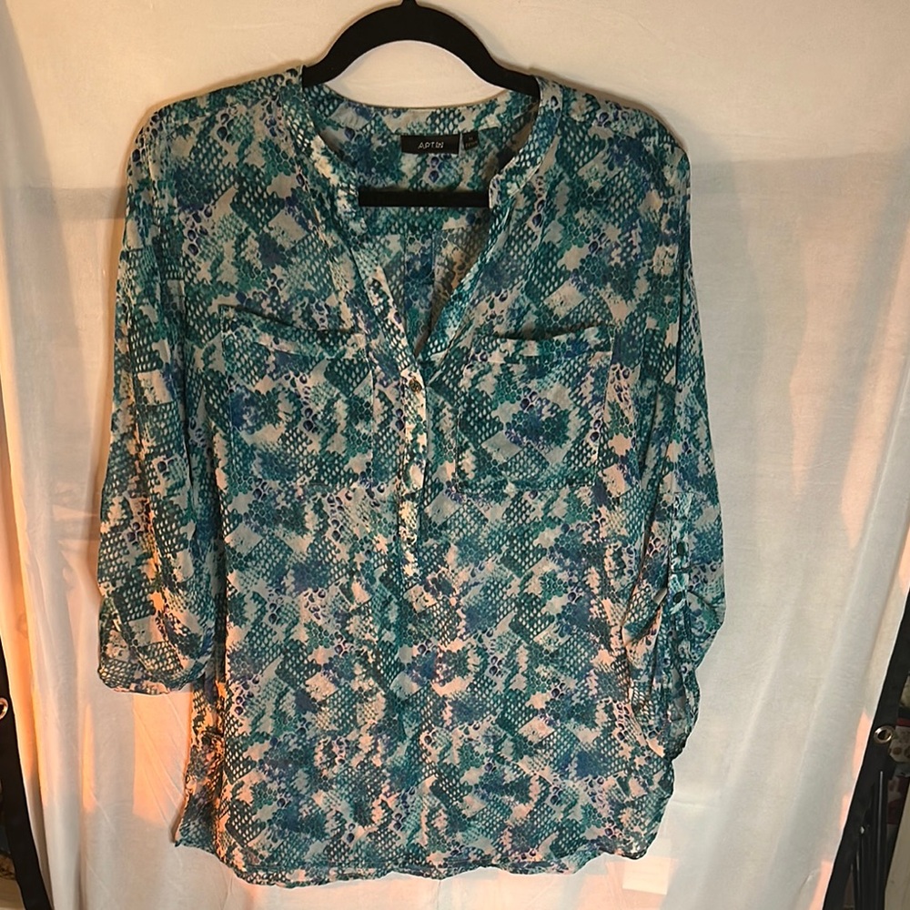 Apt. 9 Blue 3/4 Sleeve Mandarin Collar Blouse